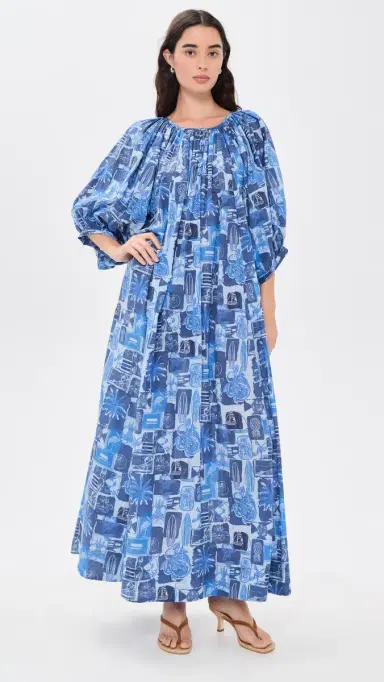 Coniglio Palm Beach Shirred Maxi Dress Seaside Florida Coast One Size | Thumbnail 5