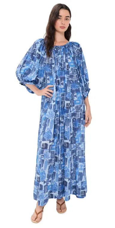 Coniglio Palm Beach Shirred Maxi Dress Seaside Florida Coast One Size | Thumbnail 1