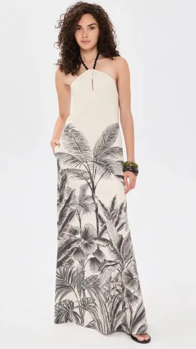 ANDRES OTALORA Kalahari Embellished Maxi Dress Maxi Ecru/Black Jungle | Thumbnail 2