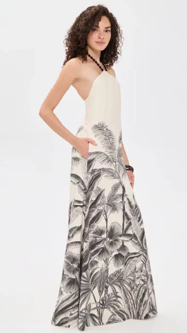 ANDRES OTALORA Kalahari Embellished Maxi Dress Maxi Ecru/Black Jungle | Thumbnail 4