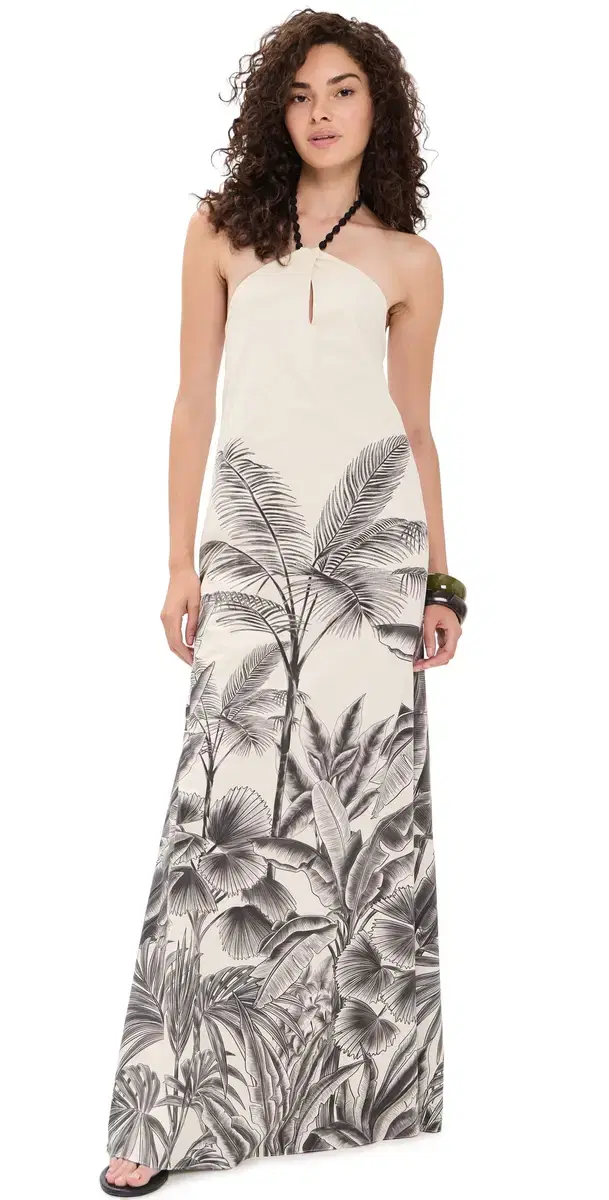 ANDRES OTALORA Kalahari Embellished Maxi Dress Maxi Ecru/Black Jungle