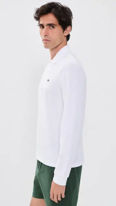 Lacoste Long Sleeve Original Cotton Pique Polo White | Thumbnail 4