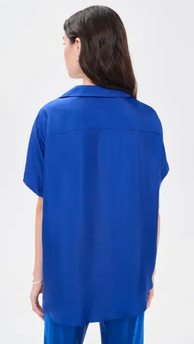 Comme Si Notched Collar Short Sleeve Shirt Blue L | Thumbnail 3