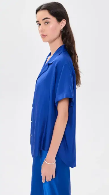 Comme Si Notched Collar Short Sleeve Shirt Blue L | Thumbnail 4