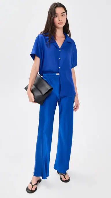 Comme Si Notched Collar Short Sleeve Shirt Blue L | Thumbnail 5