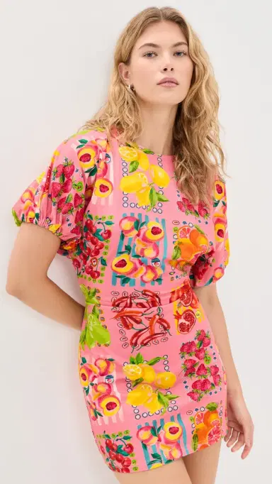 Never Fully Dressed Pink Fruit Stamps Mini Dress | Thumbnail 2 Never Fully Dressed Pink Fruit Stamps Mini Dress | Thumbnail 2
