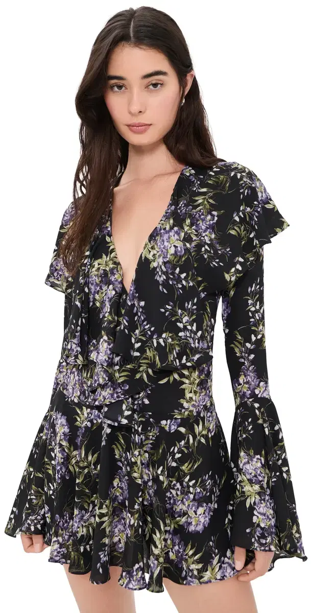 Norma Kamali Lavender Ruffle Mini Dress Lavender Floral