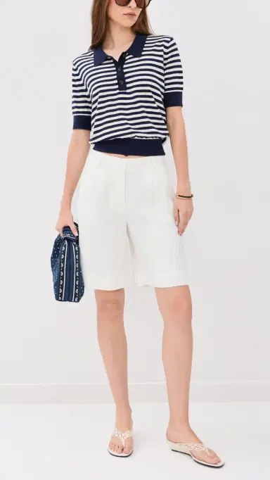 Rowing Blazers Linen Tencel Blend Bermuda Trousers White 6 | Thumbnail 5