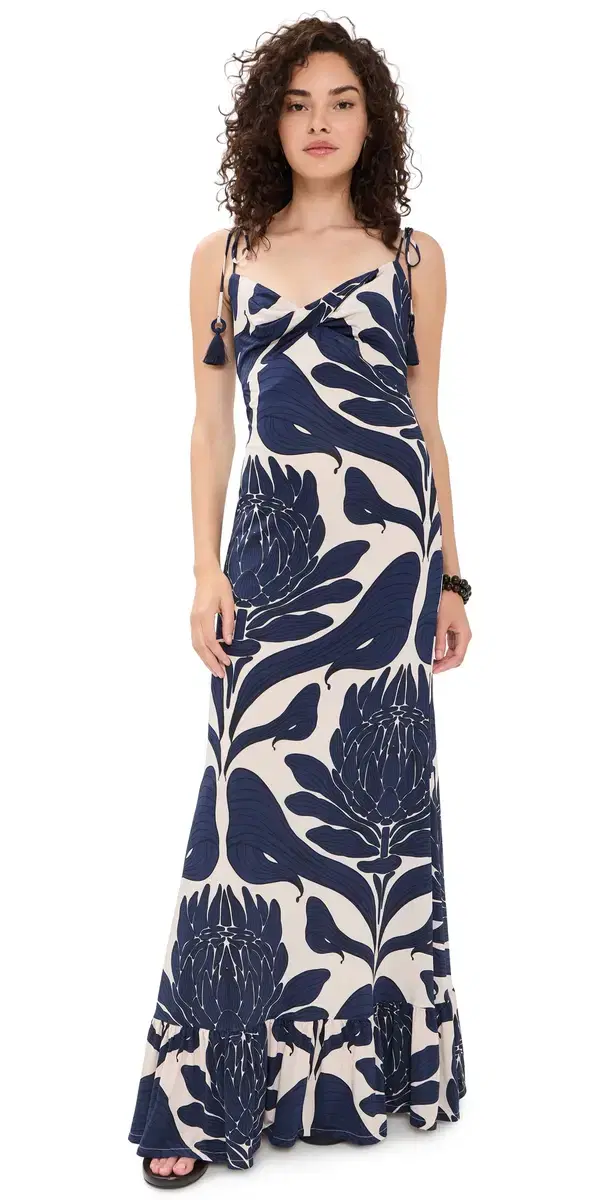 Andres Otalora Una Esencia Maxi Dress Navy Floral Mosaique