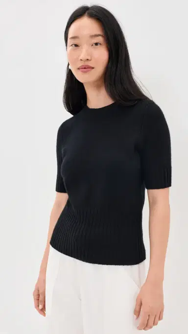 Vince High Rib Cashmere Blend Tee Black | Thumbnail 2