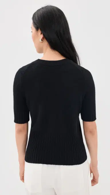 Vince High Rib Cashmere Blend Tee Black | Thumbnail 3