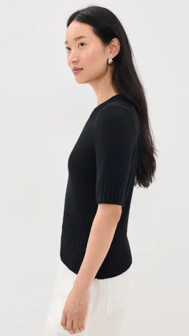 Vince High Rib Cashmere Blend Tee Black | Thumbnail 4