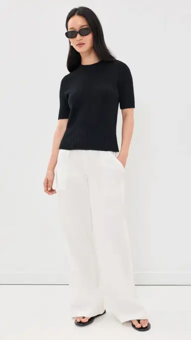 Vince High Rib Cashmere Blend Tee Black | Thumbnail 5