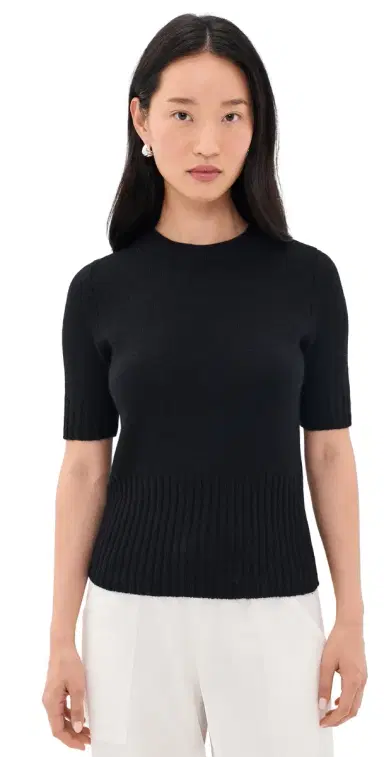 Vince High Rib Cashmere Blend Tee Black | Thumbnail 1
