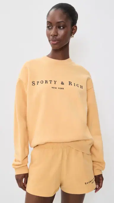 Sporty & Rich Title Embroidered Crew Neck Sweatshirt imone ight Navy | Thumbnail 2