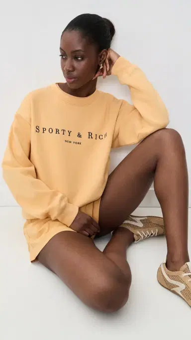 Sporty & Rich Title Embroidered Crew Neck Sweatshirt imone ight Navy | Thumbnail 5