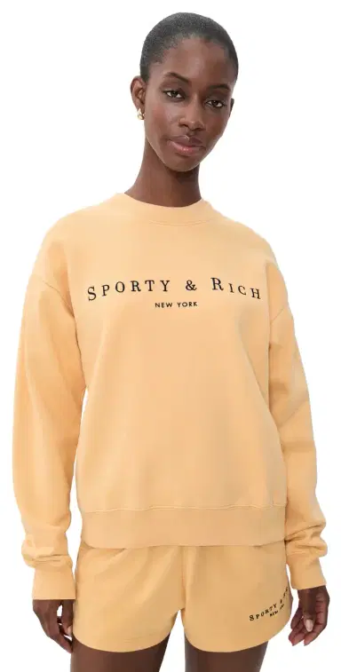 Sporty & Rich Title Embroidered Crew Neck Sweatshirt imone ight Navy | Thumbnail 1