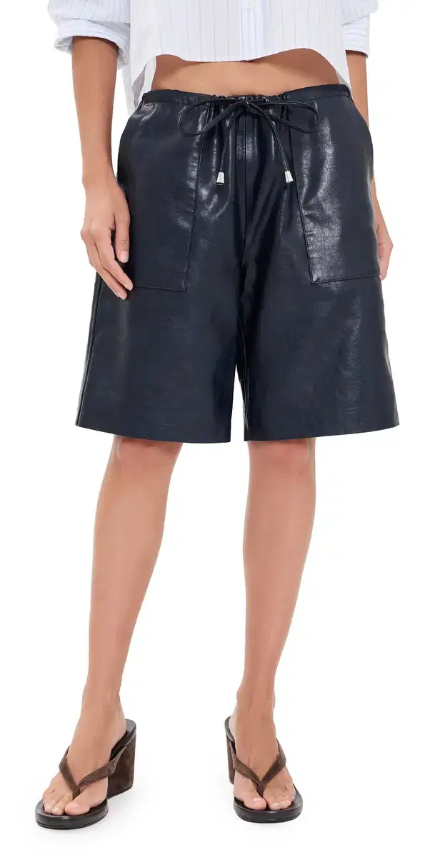 rag & bone Claire Faux Leather horts NAVY