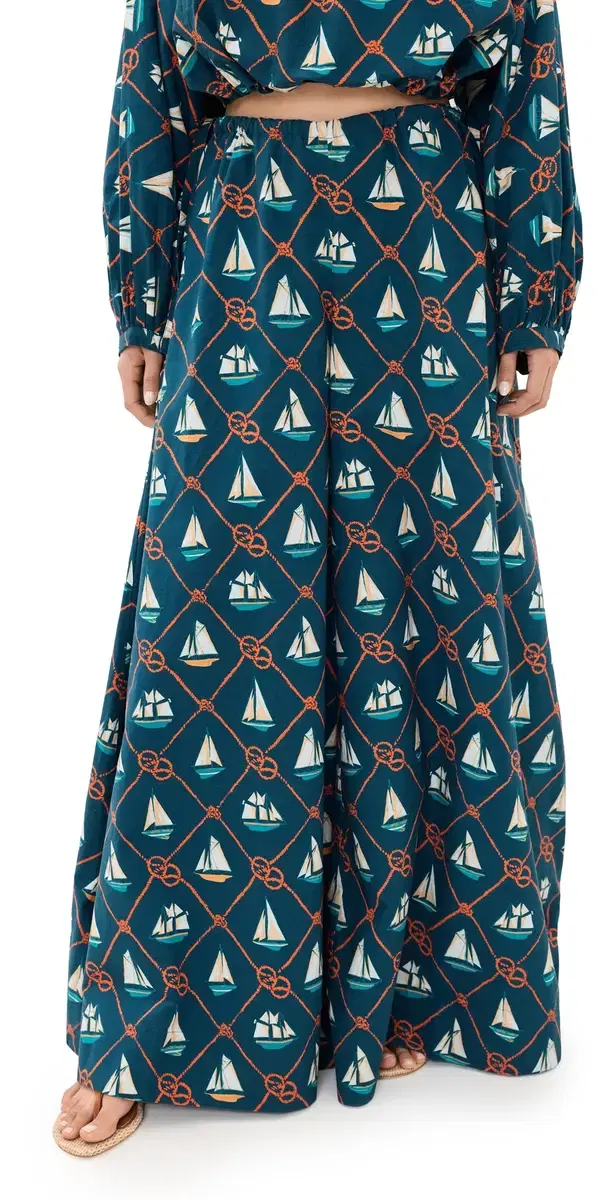 Coniglio Palm Beach Exaggerated Wide Leg Esplanade Pants Sailing Knots Starboard Navy One Size