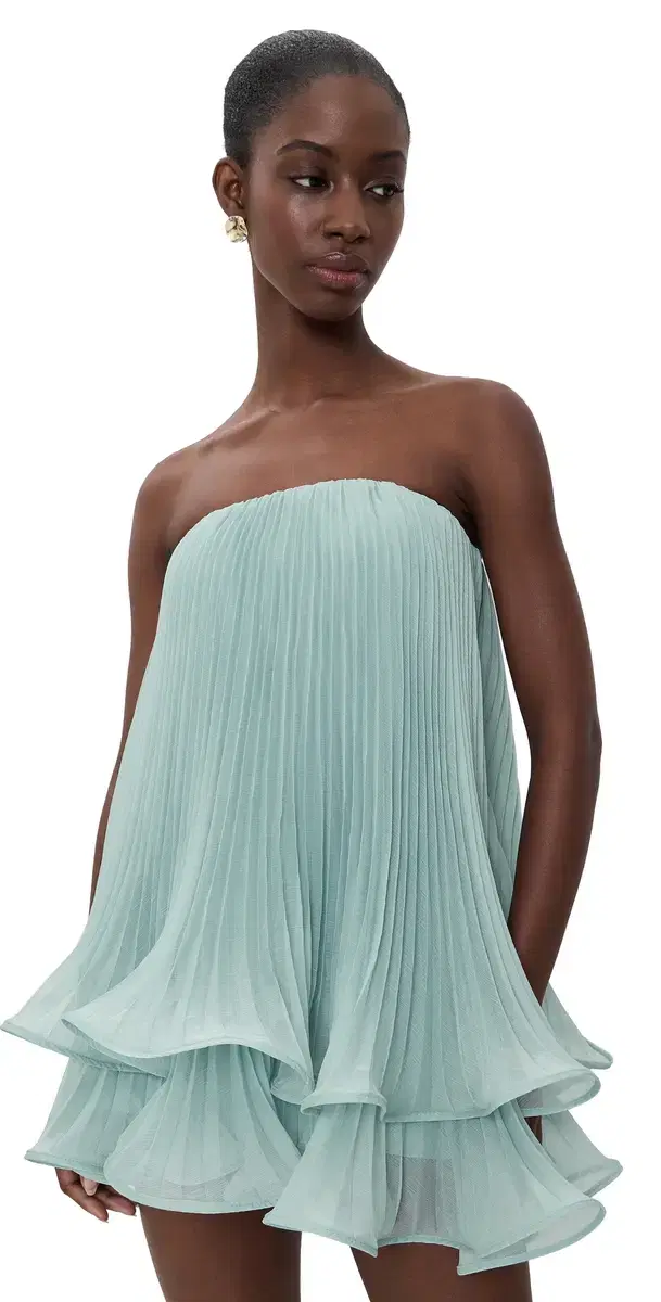 AMUR Dalia Pleated Baby Doll Dress Aqua Sol