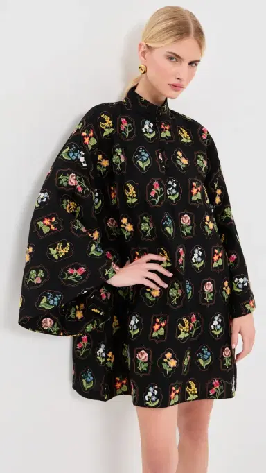 La Vie Style House Embroidered Garden Mini Caftan Black & Multi One Size | Thumbnail 2 La Vie Style House Embroidered Garden Mini Caftan Black & Multi One Size | Thumbnail 2