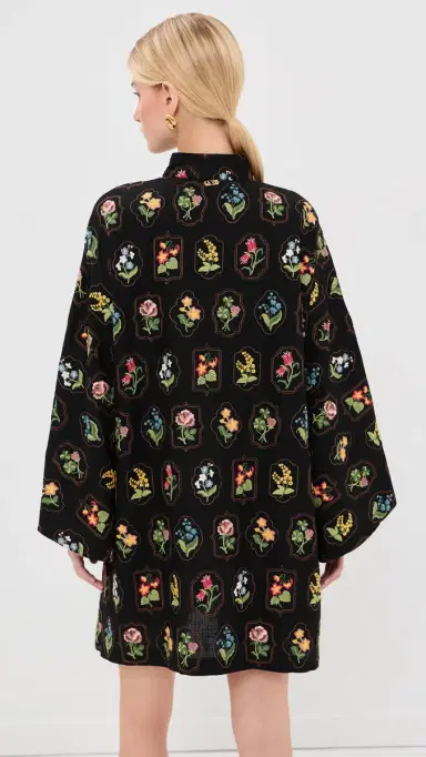 La Vie Style House Embroidered Garden Mini Caftan Black & Multi One Size | Thumbnail 3 La Vie Style House Embroidered Garden Mini Caftan Black & Multi One Size | Thumbnail 3