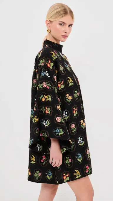 La Vie Style House Embroidered Garden Mini Caftan Black & Multi One Size | Thumbnail 4 La Vie Style House Embroidered Garden Mini Caftan Black & Multi One Size | Thumbnail 4