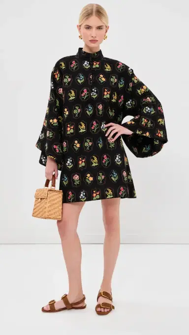 La Vie Style House Embroidered Garden Mini Caftan Black & Multi One Size | Thumbnail 5 La Vie Style House Embroidered Garden Mini Caftan Black & Multi One Size | Thumbnail 5