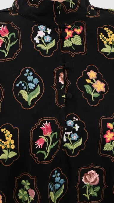 La Vie Style House Embroidered Garden Mini Caftan Black & Multi One Size | Thumbnail 6 La Vie Style House Embroidered Garden Mini Caftan Black & Multi One Size | Thumbnail 6