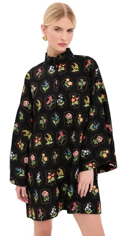 La Vie Style House Embroidered Garden Mini Caftan Black & Multi One Size | Thumbnail 1 La Vie Style House Embroidered Garden Mini Caftan Black & Multi One Size | Thumbnail 1