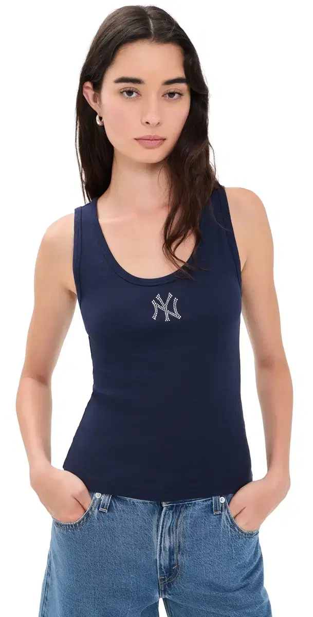Sporty & Rich Yankees Krystal Cropped Tank Dark Navy