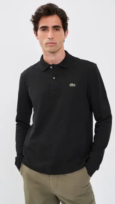 Lacoste Long Sleeve Original Cotton Pique Polo Black | Thumbnail 2