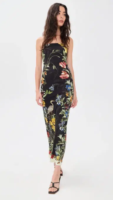 ALICE + OLIVIA Delora Strapless Midi Dress Desert Springs Black | Thumbnail 2