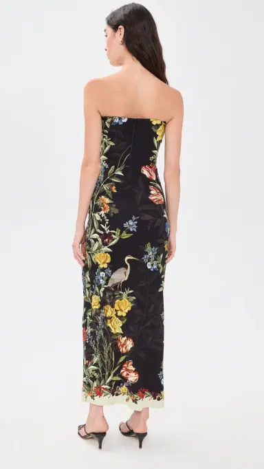 ALICE + OLIVIA Delora Strapless Midi Dress Desert Springs Black | Thumbnail 3