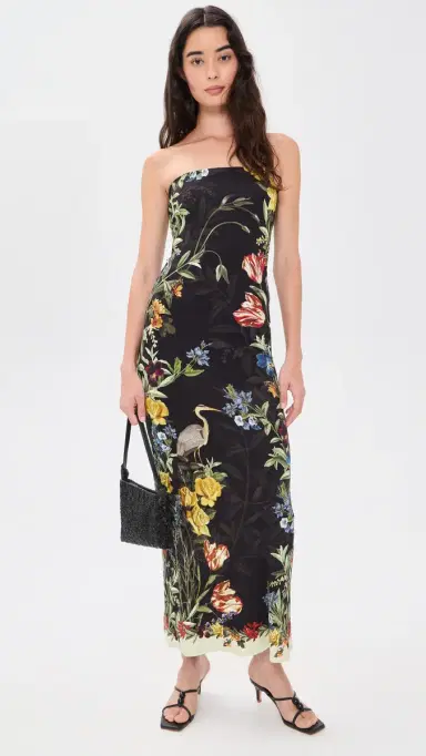 ALICE + OLIVIA Delora Strapless Midi Dress Desert Springs Black | Thumbnail 5