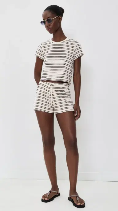 perfectwhitetee Eve Loop Terry tripe Short Sleeve Shirt Natural/Chocolate tripe | Thumbnail 5 perfectwhitetee Eve Loop Terry tripe Short Sleeve Shirt Natural/Chocolate tripe | Thumbnail 5