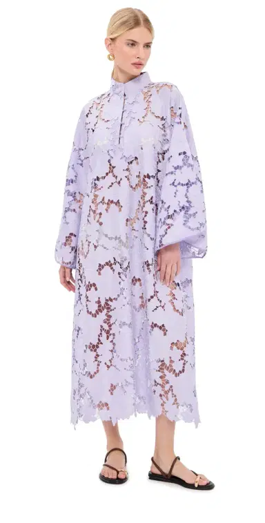 La Vie Style House Violet Floral Flat Lace Maxi Caftan | Thumbnail 1 La Vie Style House Violet Floral Flat Lace Maxi Caftan | Thumbnail 1