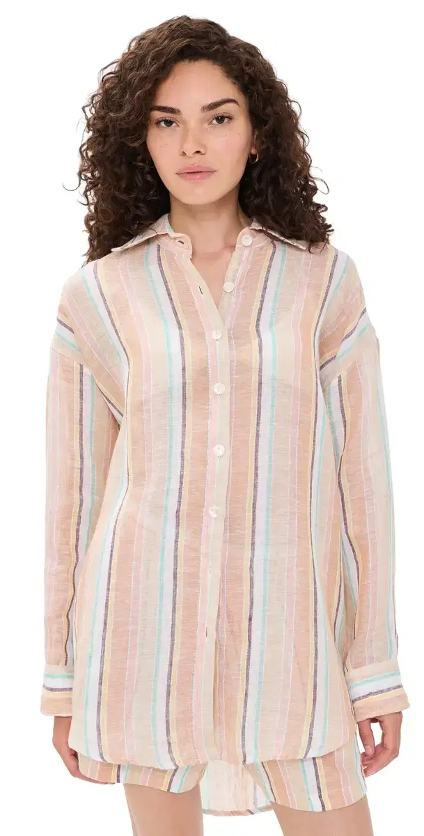 Playa Linen Boyfriend Shirt and Dunes tripe Playa Linen Boyfriend Shirt and Dunes tripe
