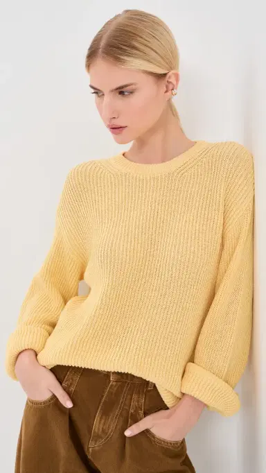 Another Tomorrow Draped Crew Knit Sweater Sun L | Thumbnail 2 Another Tomorrow Draped Crew Knit Sweater Sun L | Thumbnail 2