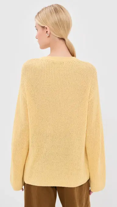 Another Tomorrow Draped Crew Knit Sweater Sun L | Thumbnail 3 Another Tomorrow Draped Crew Knit Sweater Sun L | Thumbnail 3