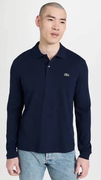 Lacoste Original Long Sleeve Cotton Pique Polo Navy Blue M | Thumbnail 2