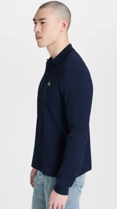 Lacoste Original Long Sleeve Cotton Pique Polo Navy Blue M | Thumbnail 4