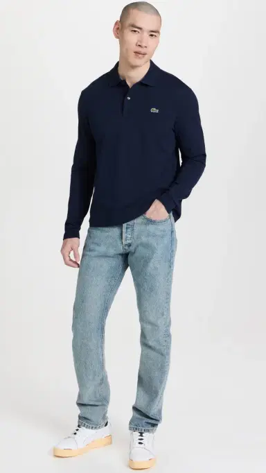 Lacoste Original Long Sleeve Cotton Pique Polo Navy Blue M | Thumbnail 5