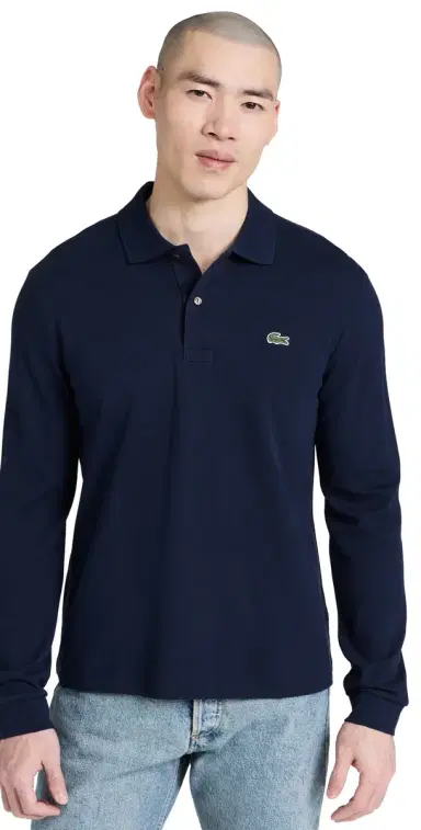 Lacoste Original Long Sleeve Cotton Pique Polo Navy Blue M | Thumbnail 1