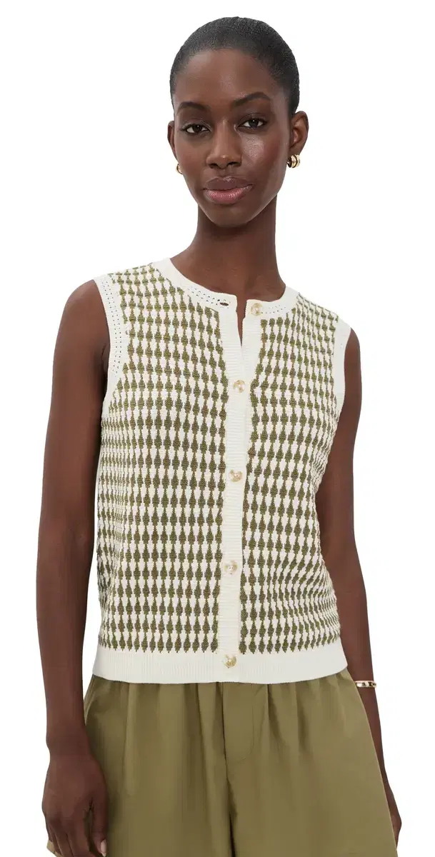 Varley Aura Knit Top Egret/Golden Olive