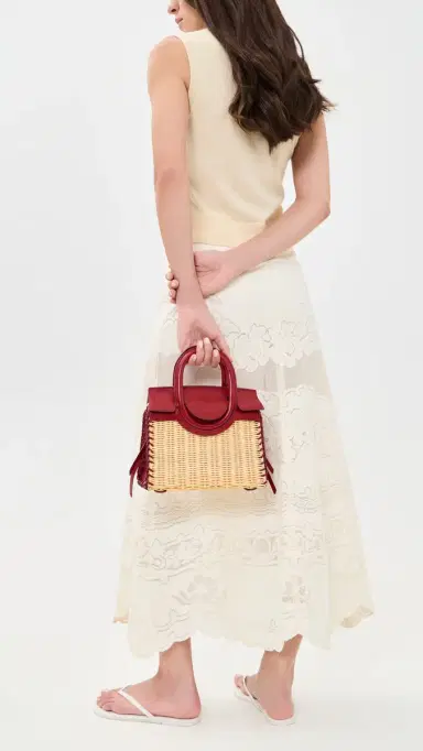 Staud Maude Mini Wicker Carryall Satchel Natural/Rouge | Thumbnail 3 Staud Maude Mini Wicker Carryall Satchel Natural/Rouge | Thumbnail 3