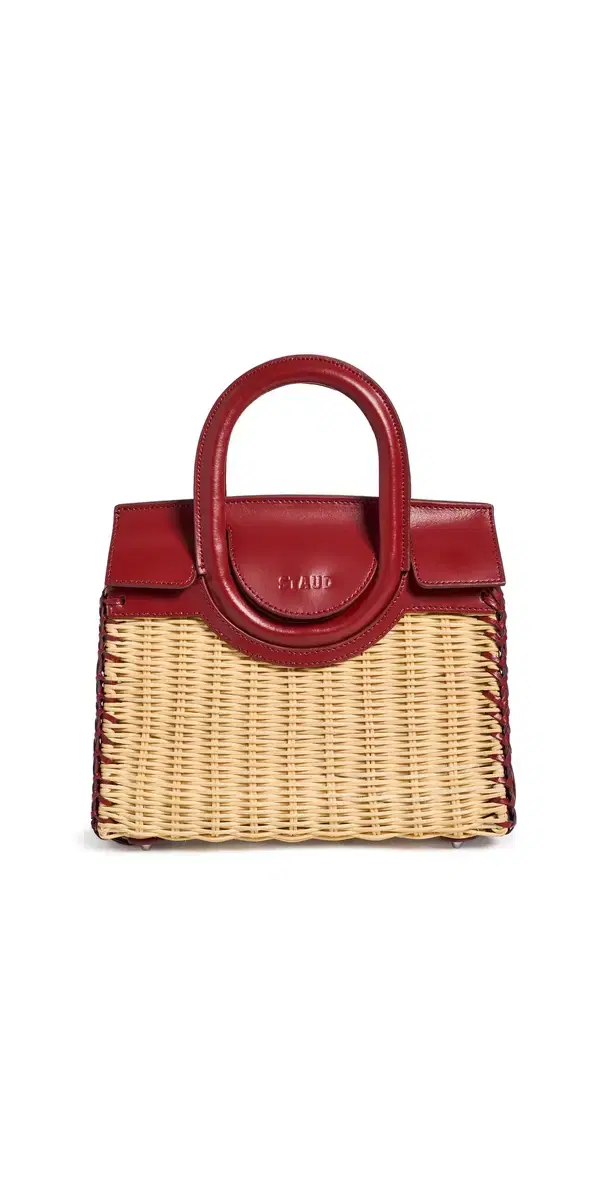 STAUD Maude Mini Wicker Carryall Satchel Natural/Rouge One Size