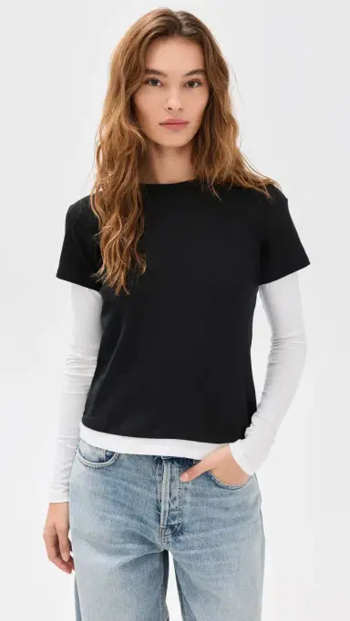 EB Denim Rory ayered ong Sleeve Black and White | Thumbnail 2 EB Denim Rory ayered ong Sleeve Black and White | Thumbnail 2
