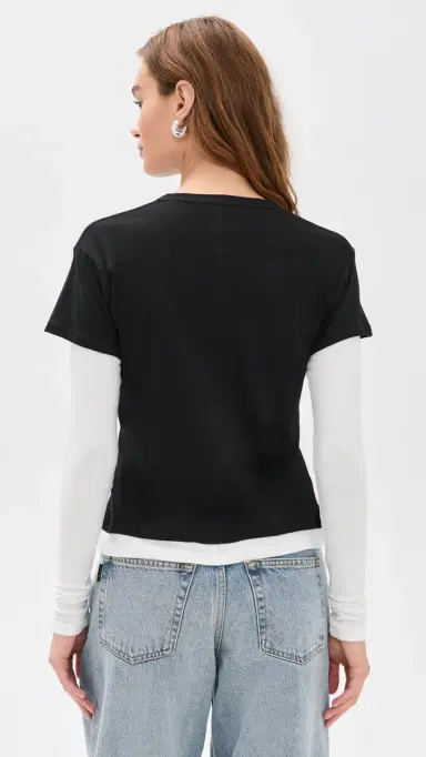 EB Denim Rory ayered ong Sleeve Black and White | Thumbnail 3 EB Denim Rory ayered ong Sleeve Black and White | Thumbnail 3
