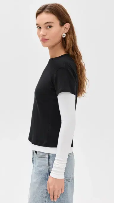EB Denim Rory ayered ong Sleeve Black and White | Thumbnail 4 EB Denim Rory ayered ong Sleeve Black and White | Thumbnail 4